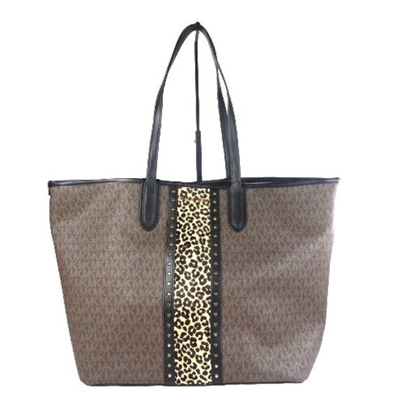 Monogram Michael Kors Eliza Large East West Open Tote Black/ Brown - Picture 3 of 8